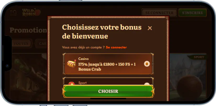 Bonus lors de l'inscription à l'application mobile Wild Robin