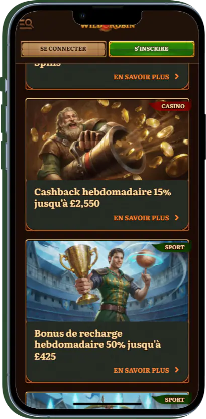Bonus Cashback sur Wild Robin Casino